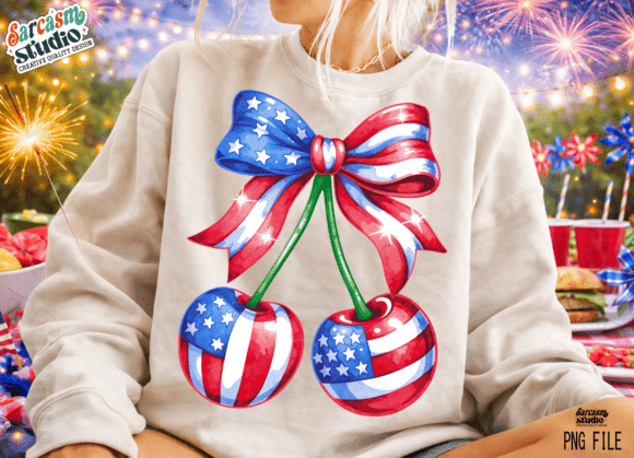 Celebrate with Style: Patriotic Cherry Bow America PNG Design