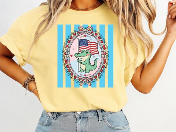 Kawaii Gator Patriotic Boutique T-shirt Design for Summer Sales