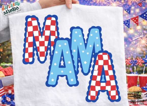 MAMA Patriotic Checkered USA PNG Design: Your Go-To Graphic for American Pride