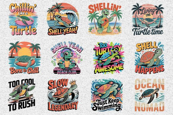 Retro Turtle T-Shirt Design SVG Bundle: Vintage Charm for Modern Brands