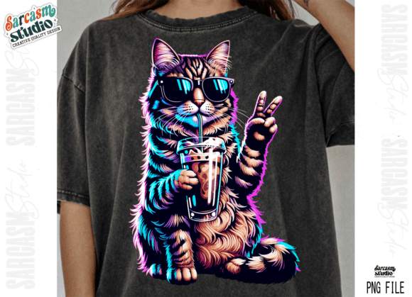 Trippy Peace Sign Cat Neon PNG Design: A Vibrant Asset for Creative Projects